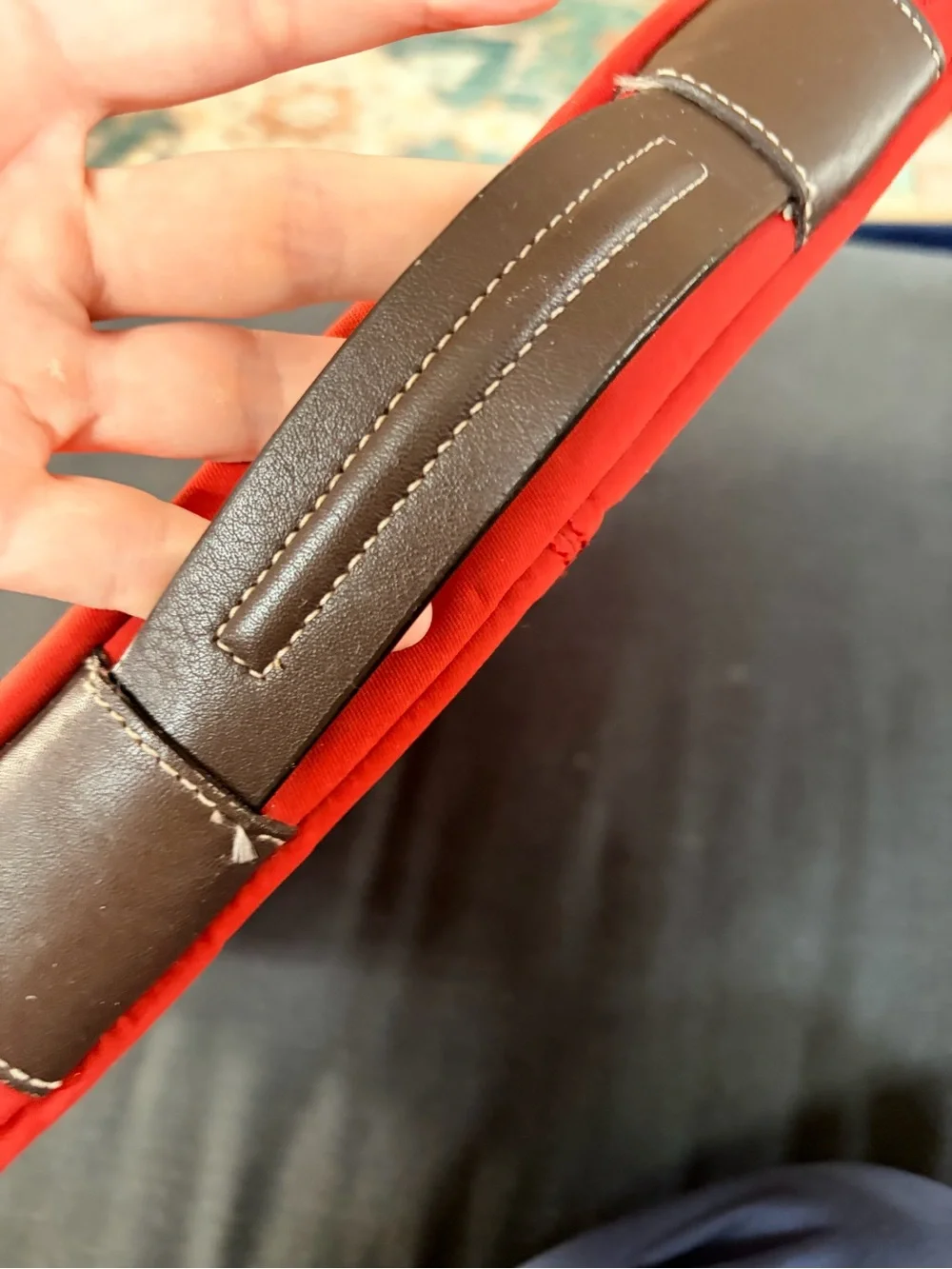 Coach Red Nylon Briefcase with Dark Brown Trim and Too Handle